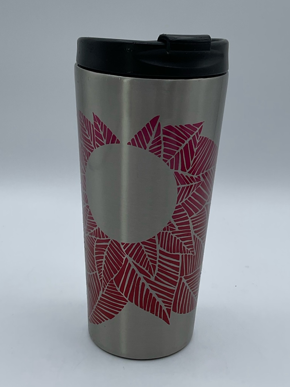 Starbucks 2014 Stainless Steel Tumbler 16 Oz Pink Leaf Travel Mug Flip Lid